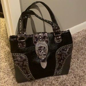 Black and silver snake print purse